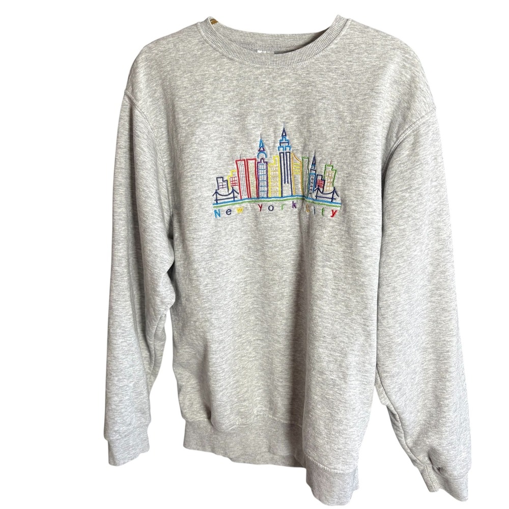 MATRIX New York City Skyline‎ Embroidered Gray Sweatshirt Crewneck Pullover M